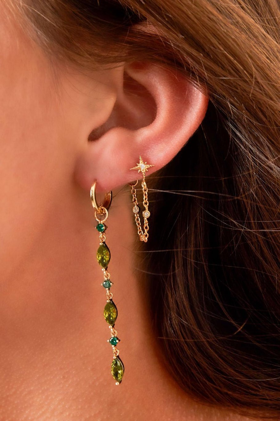 Boucles d'oreilles chaîne étoile - Collection Sparkle Cuivré Image2